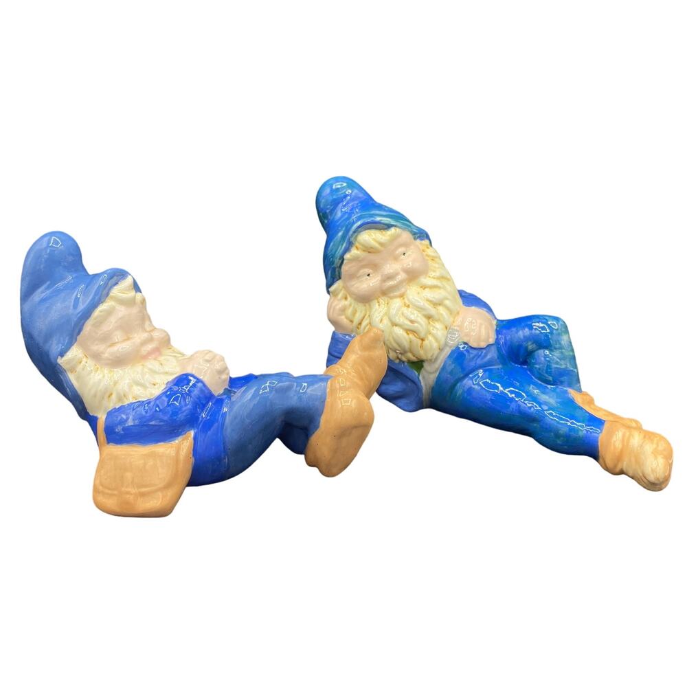 Set vtg Gnome 60’s 70's German Made Ceramic Garden Figure Elf terra cotta hand